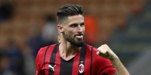 French striker Olivier Giroud celebrates scoring a goal for AC Milan in a past match.