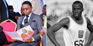Collage of the Youth Affairs, Sports and Arts CS Ababu Namwamba (L) and the late Wilson Kiprugut Chumo (R).