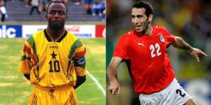 Collage image of former Ghanaian footballer Abedi Ayew (L) and retired Egyptian forward Mohamed Aboutrika (R).