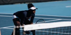Angella Okutoyi in action for Auburn University at the Yarbrough Tennis Centre on Saturday, January 28, 2023. 