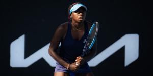 Angella Okutoyi in action in past tennis match.