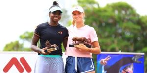 From left to right: Angella Okutoyi poses for a photo alongside Germany ace Emily Seibold on November 20, 2022 in Nairobi, Kenya. 