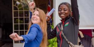 From left to right: British High Commissioner Jane Marriott posing for a photo with Angella Okutoyi on October 5 in Nairobi.