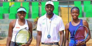 From left to right: Angella Okutoyi poses for a photo with the match official and her twin sister Roselida Asumwa in Kigali, Rwanda on December 18, 2022. 