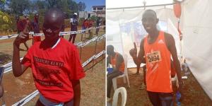 Collage image of Immaculate Anyango (left) and Weldon Langat (right) celebrating their wins at the 2023 Discovery Cross Country race held at the Eldoret Sports Club on January 29. 
