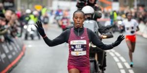 Kenyan runner Beatrice Chepkoech celebrates winning the 2022 Seven Hills Run on November 20 in Netherlands.