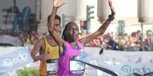 Bornes Jepkirui celebrate winning the 2022 EDP Lisbon Marathon on October 9 in Portugal.