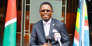 CS Ababu Namwamba addresses the media after a meeting with coaches and referees representatives in Nairobi on November 28, 2022. 