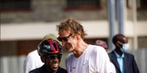 UK Billionaire Jim Ratcliffe (right) alongside athlete Eliud Kipchoge during the launch of Eliud Kipchoge Cycling Academy on June 22, 2022.