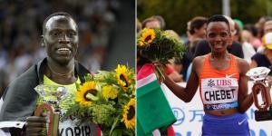 Collage image of 2022 Diamond League trophy winners Emmanuel Korir (L) and Beatrice Chebet (R).