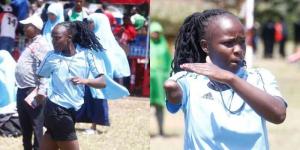 A collage image of Kenyan handball referee Clara Chepkoech officiating a match at Nakuru Boys High School in September 2022.