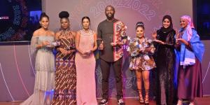 Ex-Shujaa winger Dennis Ombachi (at the centre) poses for a photo with other TikTok winners on January 14, 2023, at Movenpick Hotel, Nairobi. 