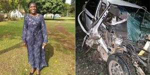 Collage image of Gor Mahia treasurer Dolfine Odhiambo (R) and the car that she was driving on her way to Nairobi on October 19, 2022.