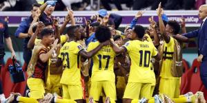 Ecuador's national team players celebrate one of their goals against hosts Qatar on November 20, 2022 at Al Bayt Stadium. 