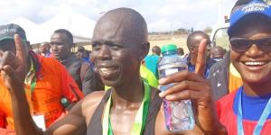 Elias Chelimo celebrates winnning the 2022 Standard Chartered Nairobi Marathon title on October 30.