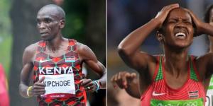 Collage image of Eliud Kipchoge (L) and Faith Kipyegon (R).