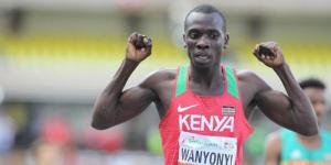 Emmanuel Wanyonyi celebrates winning the 800m title at the World Athletics Under 20 Championship in Nairobi on August 22, 2021.