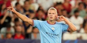 Norway forward Erling Haaland celebrates scoring a goal for Manchester City in a past match.