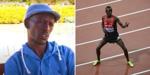 Collage image of Ezekiel Kemboi in an interview with Cheche 254 in 2022 (left) and him dancing during the London 2012 Olympic Games (right). 