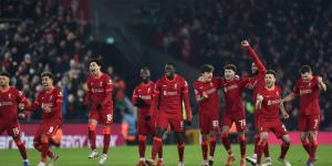 Liverpool players celebrate after qualifying into the EFL Cup semi finals on December 22