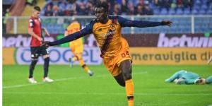 Felix Afena-Gyan celebrates after scoring for AS Roma on November 21