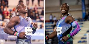 Collage image of Ferdinand Omanyala at the Mondeville Indoor event on February 8 (left) and him in Miramas, France on February 5, 2023 (right). 