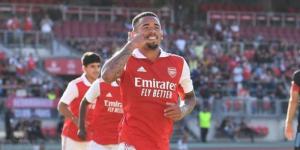 Gabriel Jesus celebrates scoring one of his goals for Arsenal.