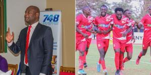 Collage of Kenya Police FC chairperson Gedion Nyale Munga (L) and players from the club celebrating a goal in a past match.