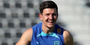 Manchester United defender Harry Maguire all smiles in a past Three Lions training session.  