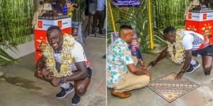 Collage image of Collins Injera (L) and him alongside Noa Nadruku (R) in Fiji on January 11, 2023, during their induction into the Rugby Town Walk of Fame.