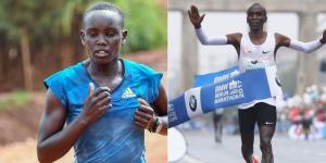 A collage image of Nancy Jelagat (L) and Eliud Kipchoge (R). 