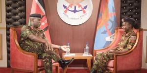 From left to right: KDF boss general Robert Kibochi in an interview with 2022 TSC London Marathon runners-up Joyciline Jepkosgei on October 4, in Nairobi.