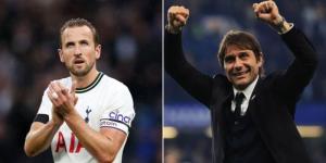 An undated collage image of Tottenham Hotspurs striker Harry Kane (left) and his manager Antonio Conte (right) in celebratory moods. 