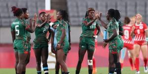 The Kenya Lionesses players celebrates scoring a try at the Tokyo Olympic Games on July 30, 2021 in Japan. 