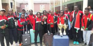The Kenyan squad poses for a team photo on their arrival in Nairobi on January 16, 2023, from the East Africa Juniors Tennis tournament held in Bujumbura, Burundi. 