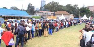 Kenyans queue for jobs during a past recruitment exercise.
