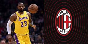 A collage image of Lebron James (L) and AC Milan FC logo.