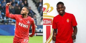Collage image of FC Koln forward Linton Maina (left) and AS Monaco midfielder Eliot Matazo (right). 