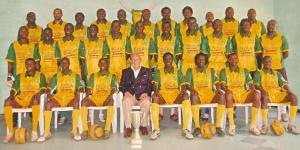 Mathare United FC Pose For A Team Photo With The Club's Founder Bob Munro