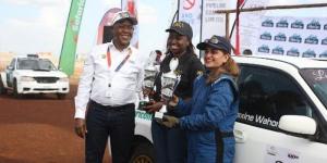 Maxine Wahome and her partner, Safina Khan being awarded after the Lioness rally 