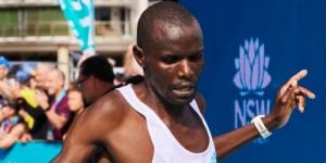 Moses Kibet crossing the finishing line at the 2022 Sydney Marathon on September 18 in Australia.