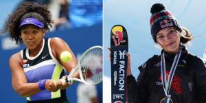Collage image of Japanese tennis player Naomi Osaka (L), and Chinese Freestyle Skier Eileen Gu (R).