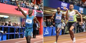 Collage image of Kenyan runner Noah Kibet (left) and him battling it out with United States international Isaiah Harris at the 2023 Millrose Indoor Games staged in New York, United States on February 11. 