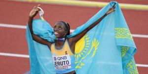 Norah Jeruto Tanui celebrates winning the 3,000m steeplechase title at the World Athletics Championships on July 20, 2022 in Oregon, United States. 