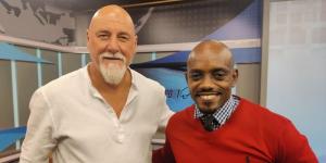 From left to right: AFC Leopards head coach Patrick Aussems poses for a photo with sports journalist Benard Ndong at NTV Studio on February 13, 2023. 