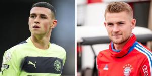 Collage image of Manchester City midfielder Phil Foden (left) and Bayern Munich defender Matthijs de Ligt (right).