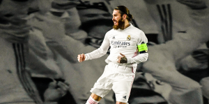Sergio Ramos celebrates his goal against Valencia