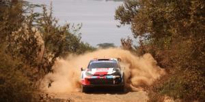 A photo of a rally car taking part in the 2022 edition held in Nakuru County. 