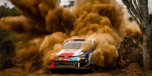 A photo of a Toyota Gazoo Racing car in action during the 2022 WRC Safari Rally Championships staged in Nakuru County. 