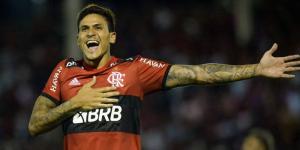 Pedro Dos Santos celebrates scoring a goal for Flamengo on February 3, 2022 in Brazil.